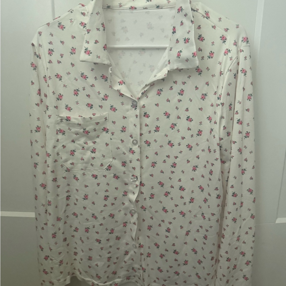 Amazon Women's Floral Pajama Top - White and Pink